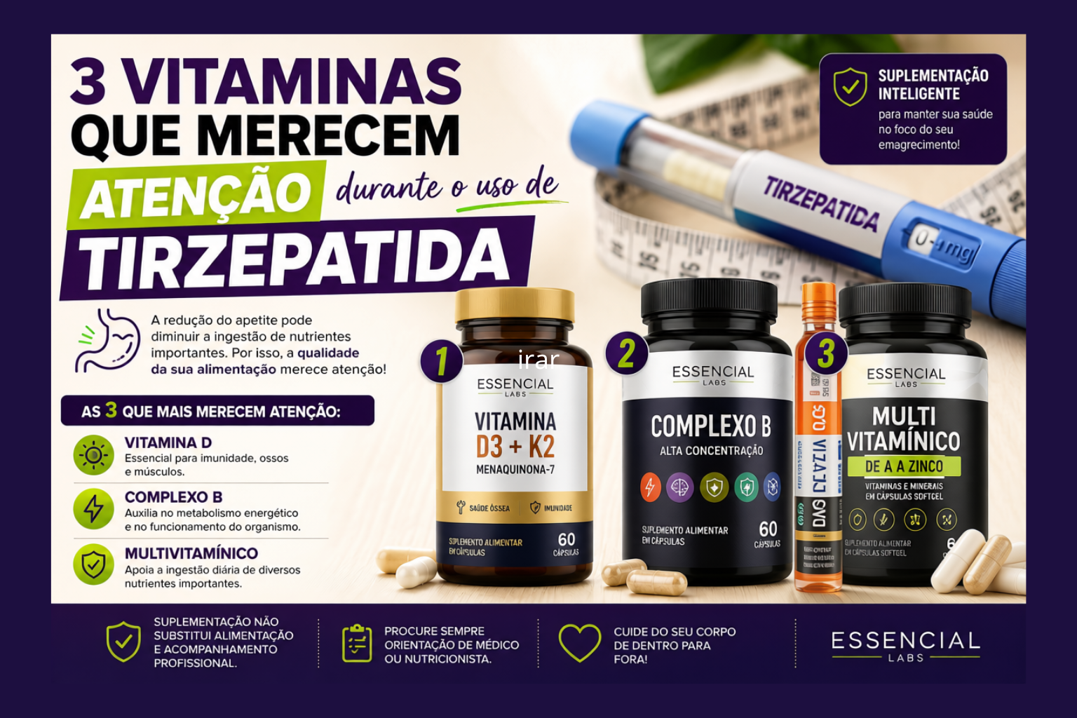 3 vitaminas que merecem atenção durante o uso de tirzepatida